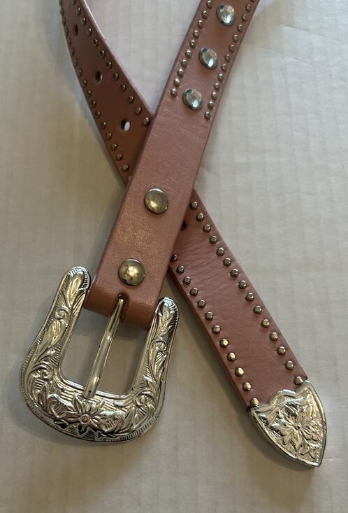 Nocona Accessories - Nocona Cowgirl Pink Silver Studded Western Rodeo Buckle Leather Belt Size 26 EUC